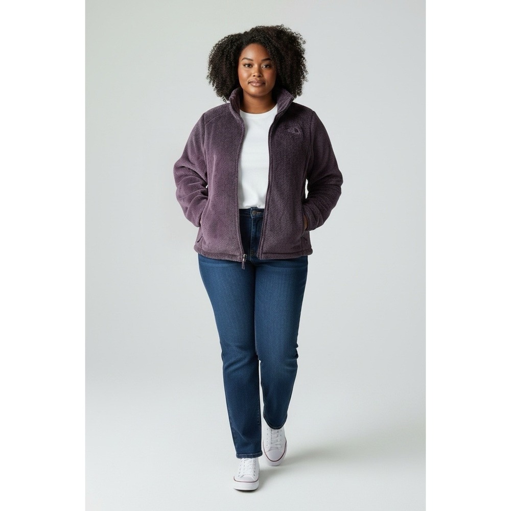 The North Face Women's Large Purple Plush Fleece Full Zip Jacket Pockets